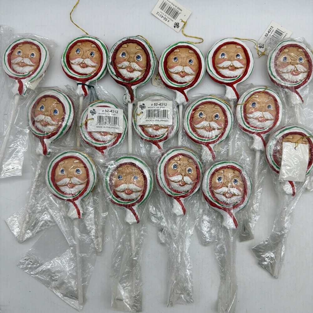 4- Vintage Santa lollipop sucker Christmas ornament  hand painted NOS (4 Random)